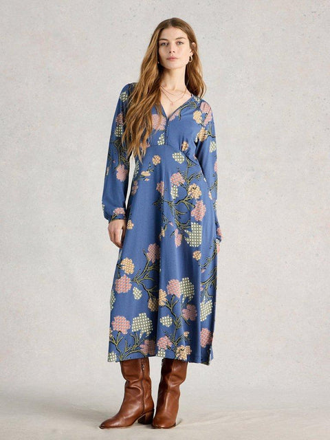 White Stuff Megan Jersey Long Sleeve Midi Dress
in BLUE MULTI