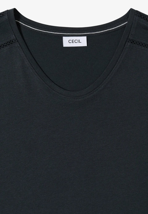 Cecil T-Shirt with V-neck & lace detail - palm breeze