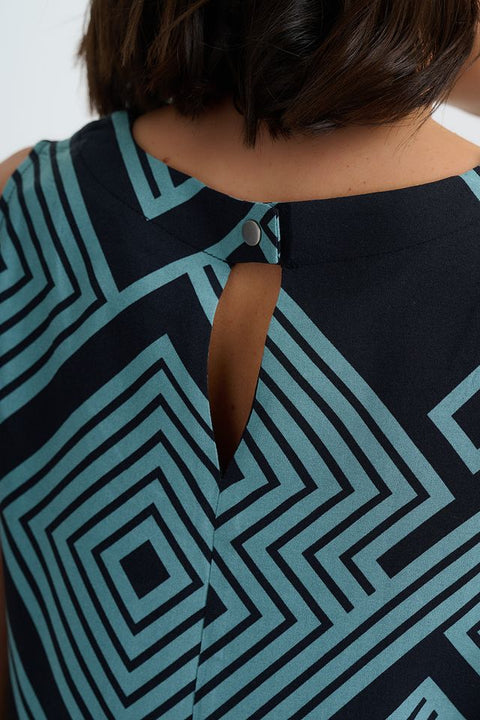 Sugarhill Marissa Top - Black/Green Geometric Print