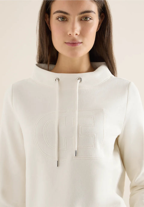 Cecil Sweatshirt with Funnel Neck- Creamy White