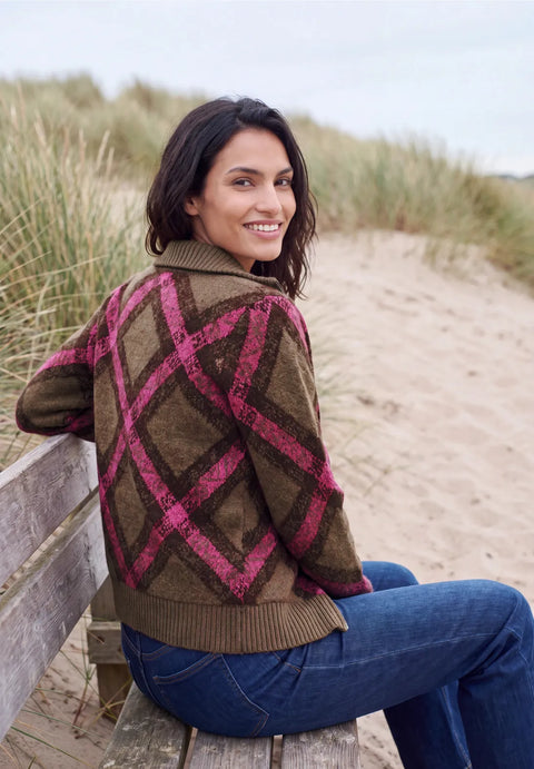 Cecil Feather Yarn Cardigan with turtle neck