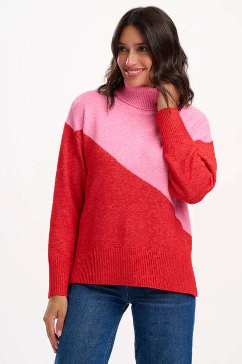 Sugarhill Winona Roll Neck Jumper - Pink/Red