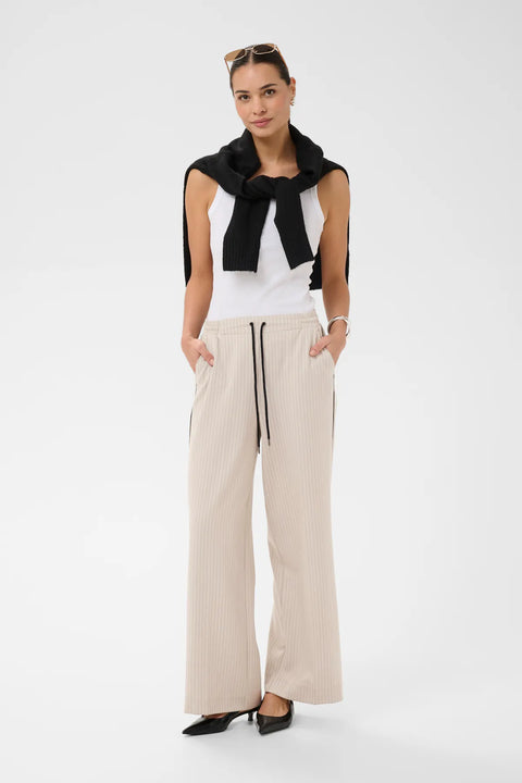 Kaffe Serena Pants - Beige/Black Stripe