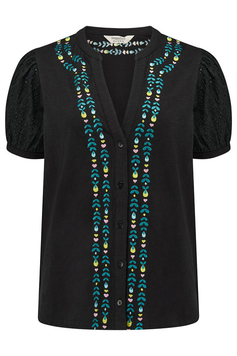 Sugarhill Elsie Jersey Top Black Folklore Embroidery