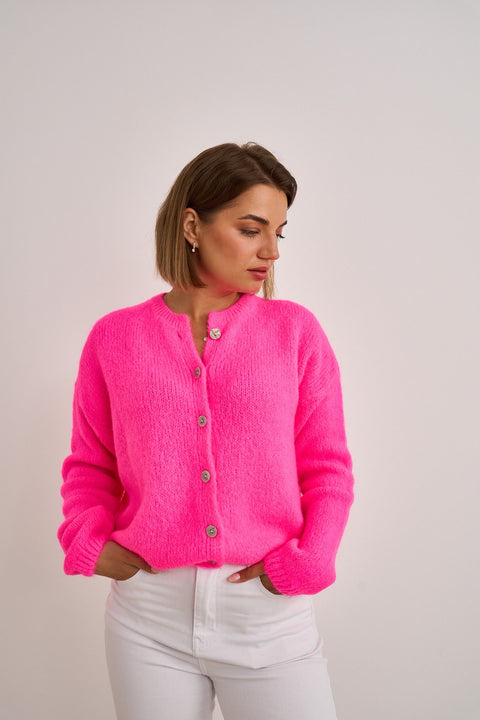 Neon Pink Mohair Knit Cardigan