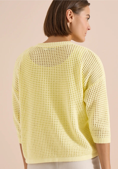 Cecil Short Sleeve Crochet-Look Pullover - buttermilk yellow