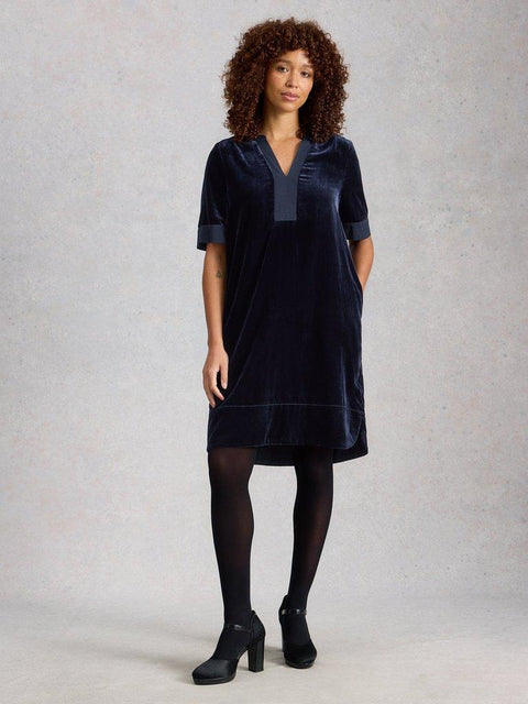 White Stuff June Velvet Dress - Navy