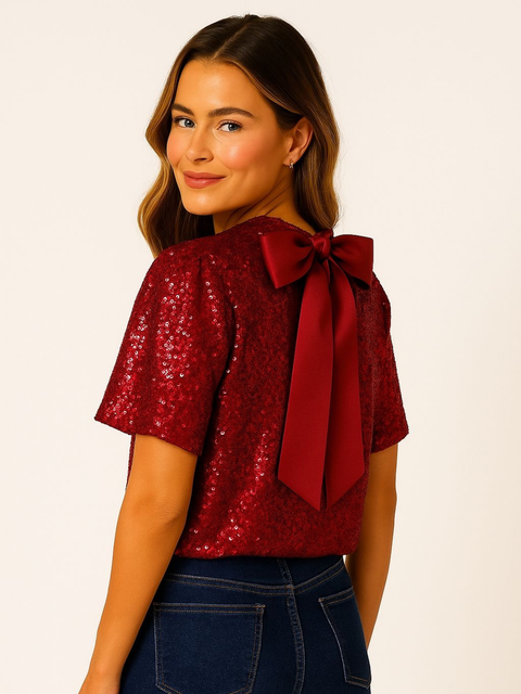 Kate & Pippa Ava Sequin Top in Burgundy Red