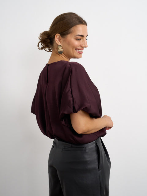 Kyla Satin Bubble Top - Plum