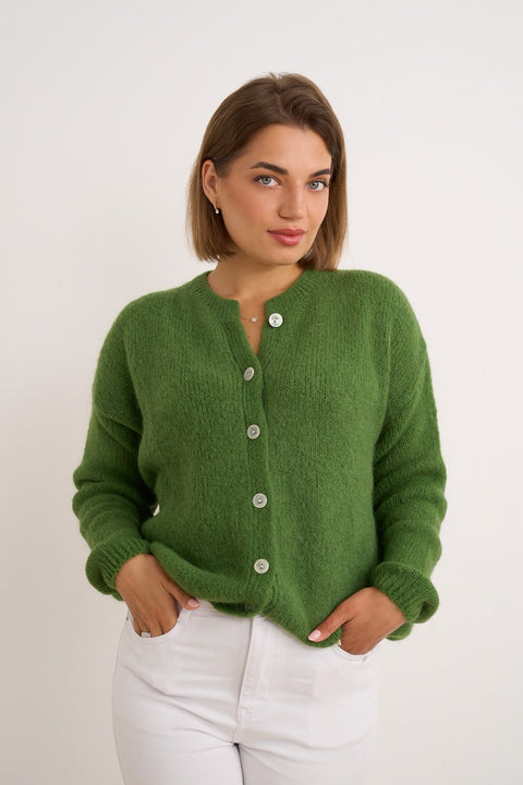 Forest Green Mohair Knit Cardigan