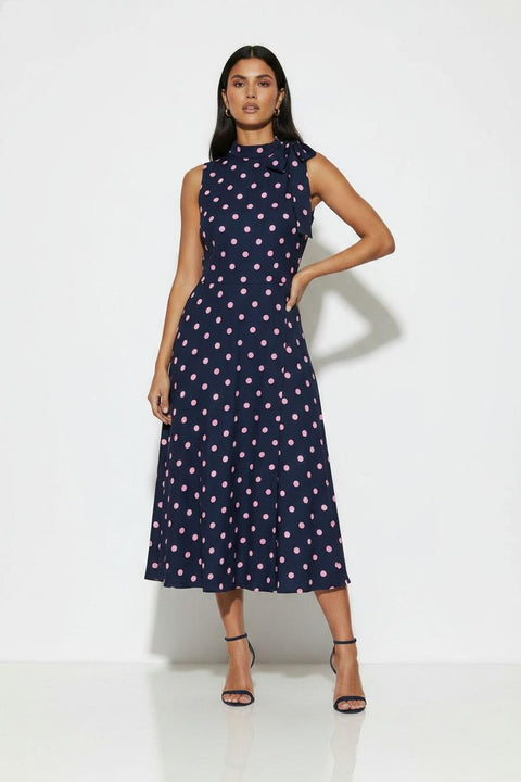 Marc Angelo Brona Polka Dress - Navy/Pink