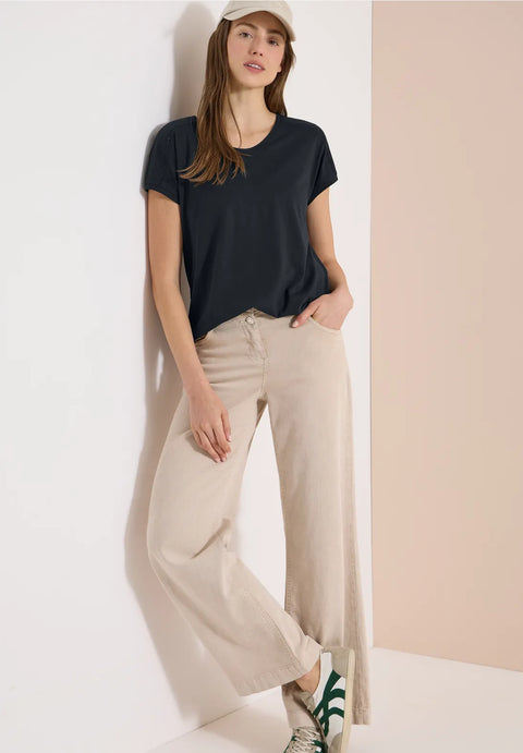 Cecil T-Shirt with V-neck & lace detail - palm breeze