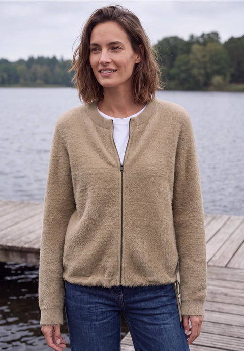 Cecil Feather Yarn Cardigan - creamy mocha