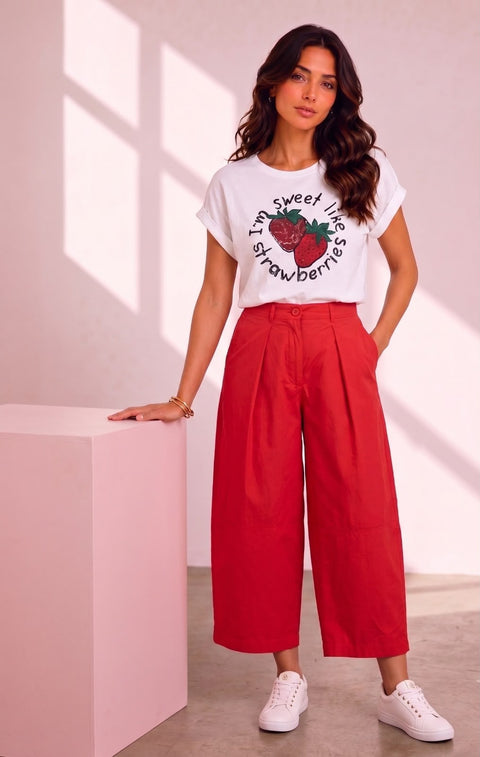 Kyla Cotton Trousers - Red