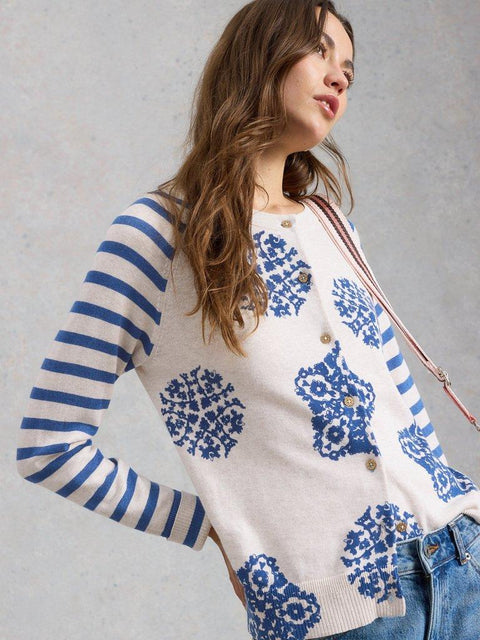 White Stuff Lulu Crew Neck Print Cardi  - Ivory Print