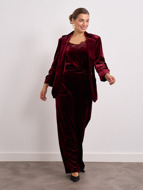 Kyla Burgundy Velvet Trousers Suit with Cami