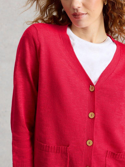 White Stuff Nova Linen Blend Cardigan- Dark Pink
