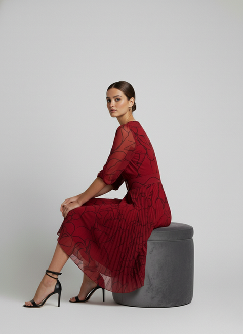 Marc Angelo Aine Print Pleated Dress - Red