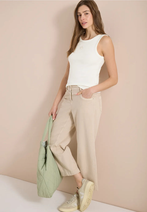 Cecil Sleeveless Top with Embroidery Detail - Vanilla white