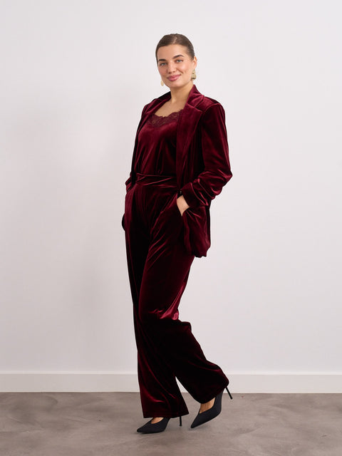 Kyla Burgundy Velvet Trousers Suit with Cami