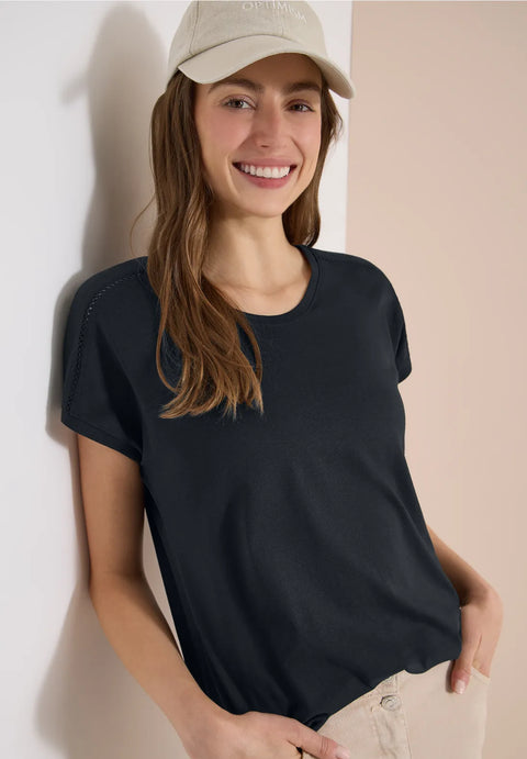 Cecil T-Shirt with V-neck & lace detail - palm breeze