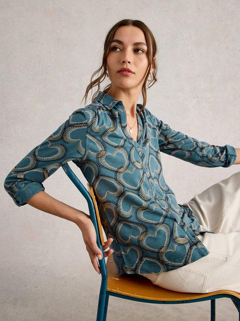 White Stuff Annie Shirt in blue print