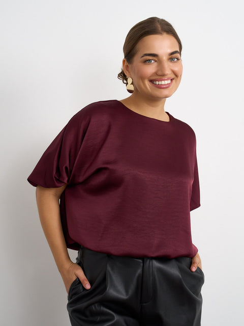 Kyla Satin Bubble Top - Wine