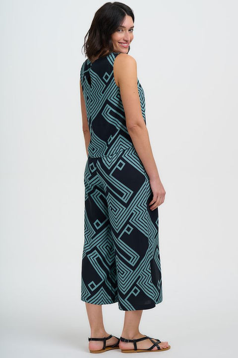 Sugarhill Ameera Crop Wide Leg Trousers - black/green Geometric Print