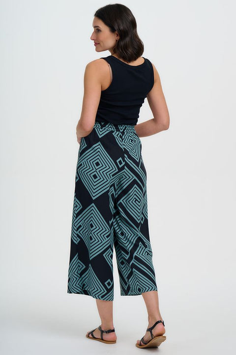 Sugarhill Ameera Crop Wide Leg Trousers - black/green Geometric Print