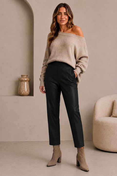 Darling - Faux Leather Barrel Pants - Black