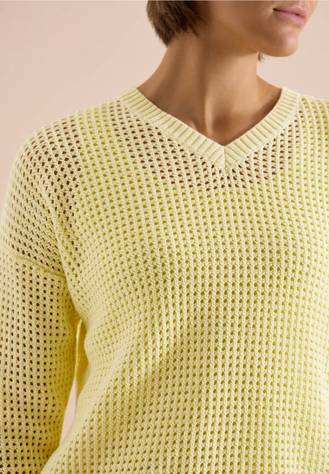 Cecil Short Sleeve Crochet-Look Pullover - buttermilk yellow