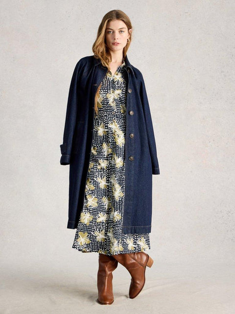 White Stuff Rua Jersey Shirt Dress Midi
in Navy Print