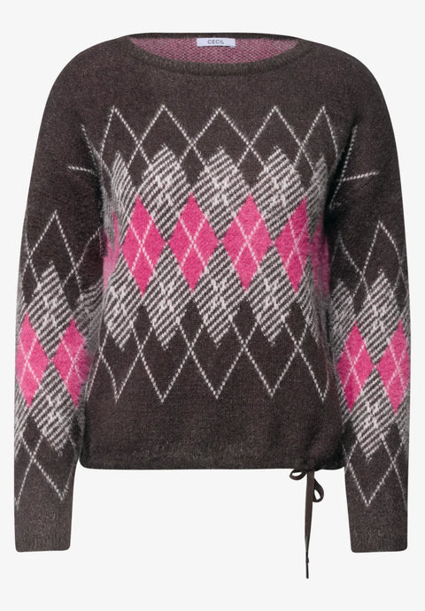 Cecil Feather Yarn knit with Argyle Print