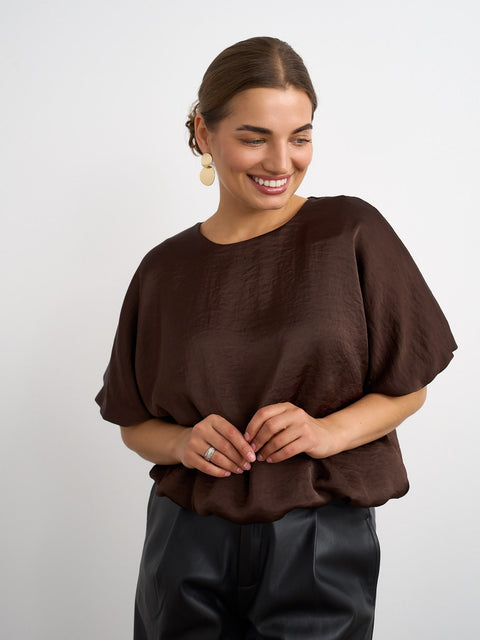 Kyla Satin Bubble Top - Chocolate