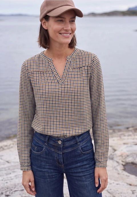 Cecil Printed Blouse - Mocha Brown