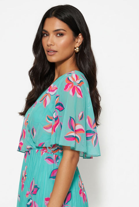Brigid Pleated Floral Print Dress - Green