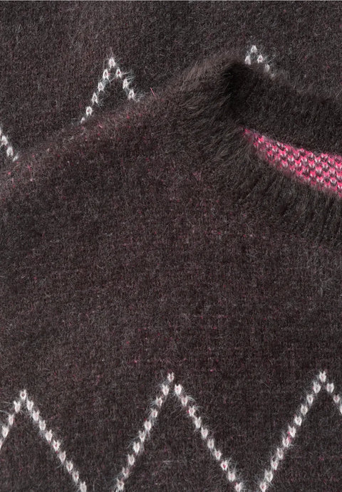 Cecil Feather Yarn knit with Argyle Print