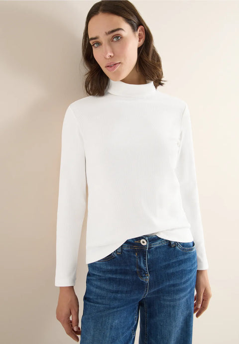 Cecil Turtle Neck Rib Top - White