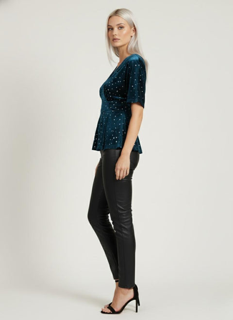 Paula Peplum Top Velvet Teal