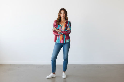 This Girls Curiosity- Multi Print V-Neck Blouse