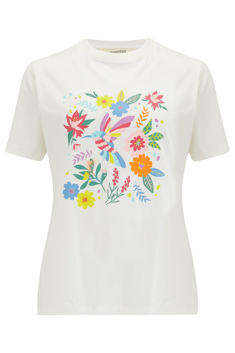 Sugarhill Maggie T Shirt - off white tropical hummingbird