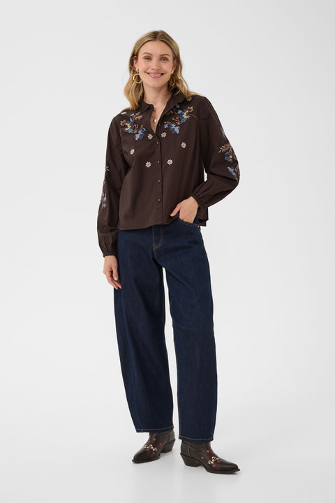 Cream Peona Shirt - Chocolate