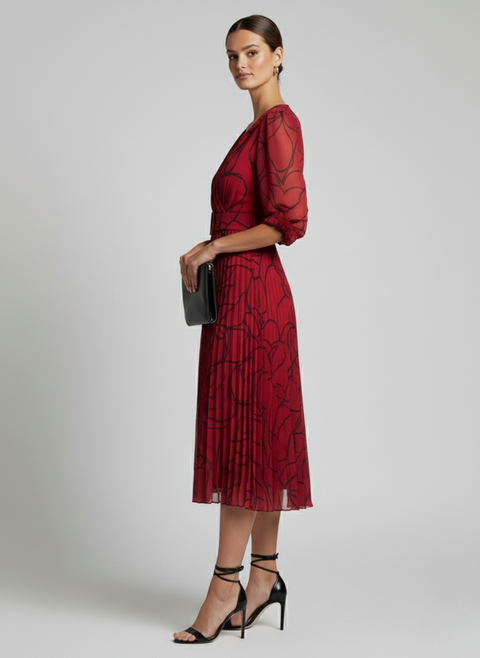 Marc Angelo Aine Print Pleated Dress - Red