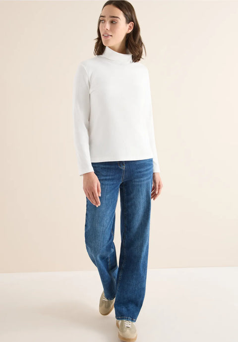 Cecil Turtle Neck Rib Top - White