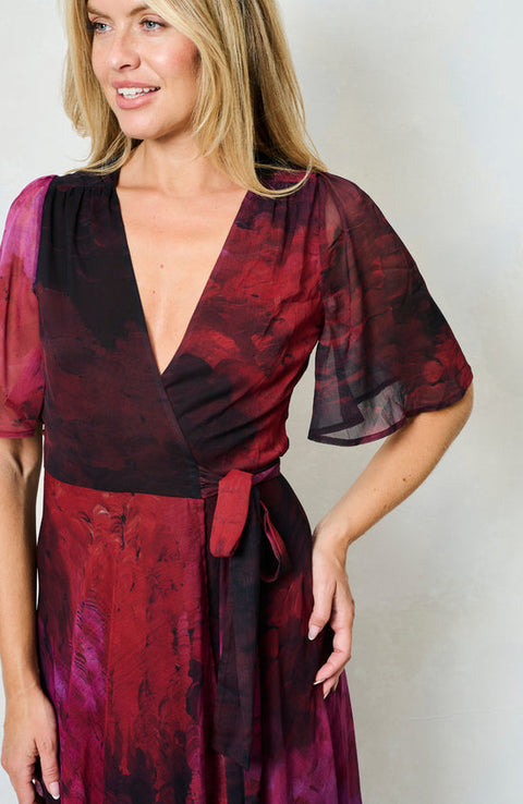 Hope & Ivy Gaia Dress Brusched Fuchia