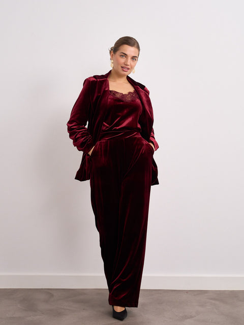 Kyla Burgundy Velvet Trousers Suit with Cami
