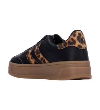 Xti Black & Leopard Print Platform Trainer