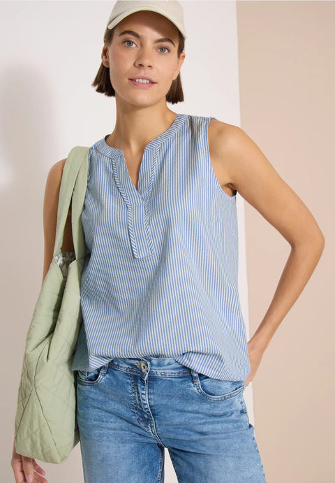 Cecil Seersuck Sleeveless Stripe Top