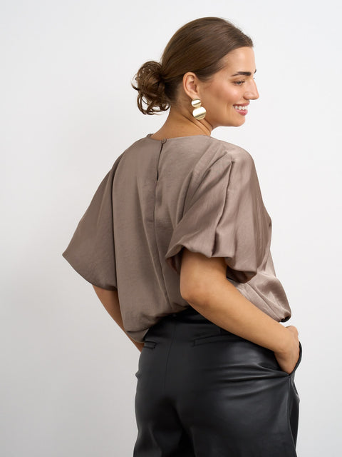 Kyla Satin Bubble Top - Taupe