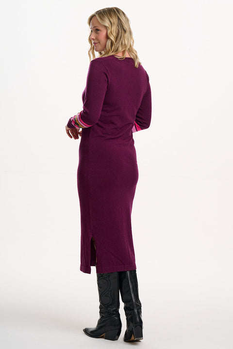 Sugarhill Dania Knit V Neck Midi Dress - Burgundy